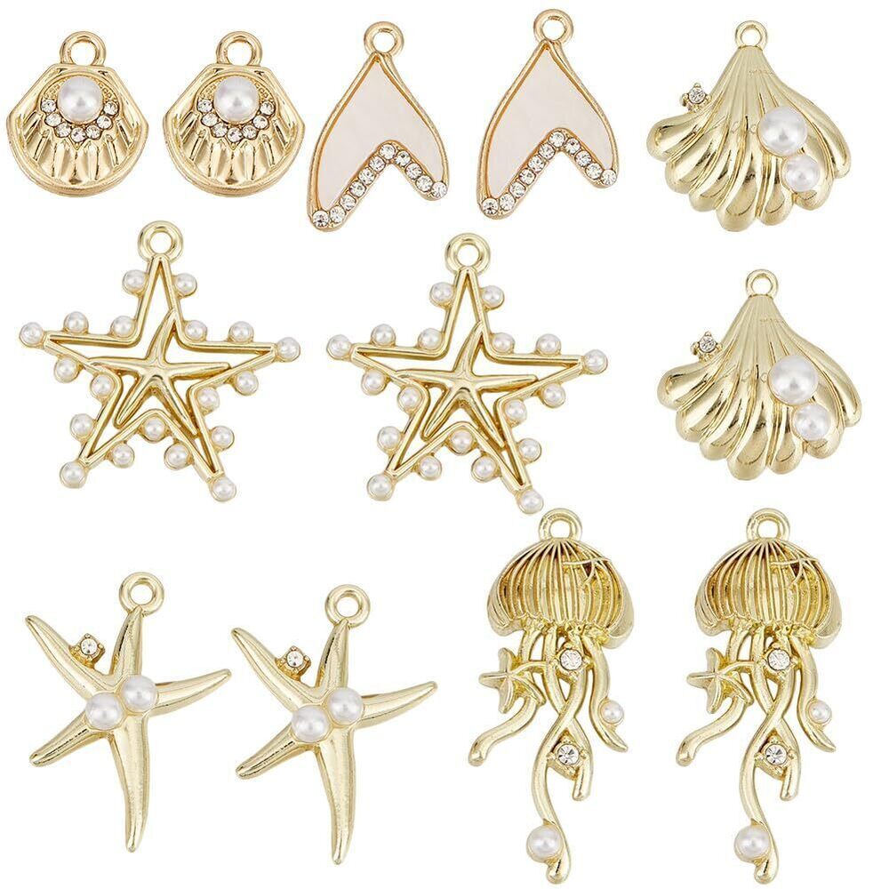 5031 1 Box 24Pcs 6 Styles Ocean Animal Charms Starfish Charm Rhinestone